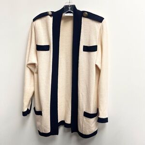 ST. JOHN Separates Cream Santana Knit Open Nautical Cardigan Sweater Size Small